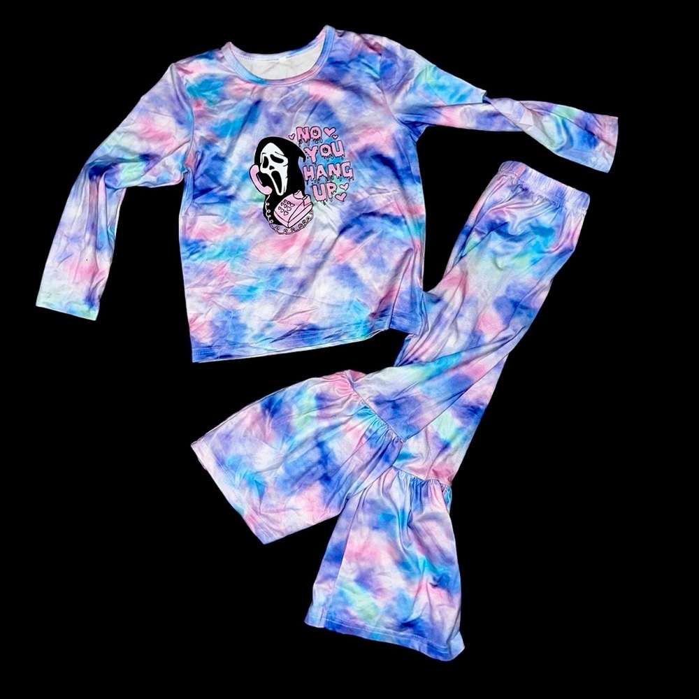 Kids Ghostface Halloween outfit w matching bell bottoms